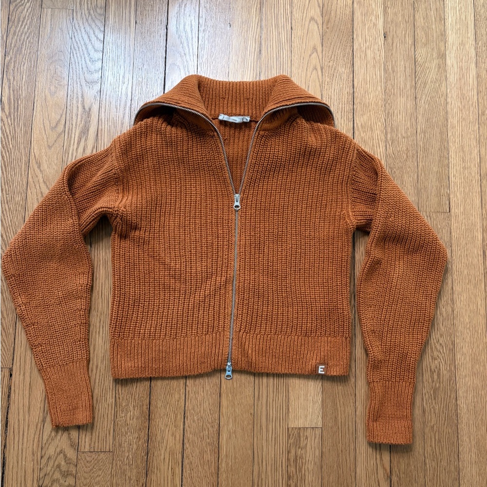 Everlane Rust Ribbed Women's Cropped Zipper Sweater - Picture 3 of 6